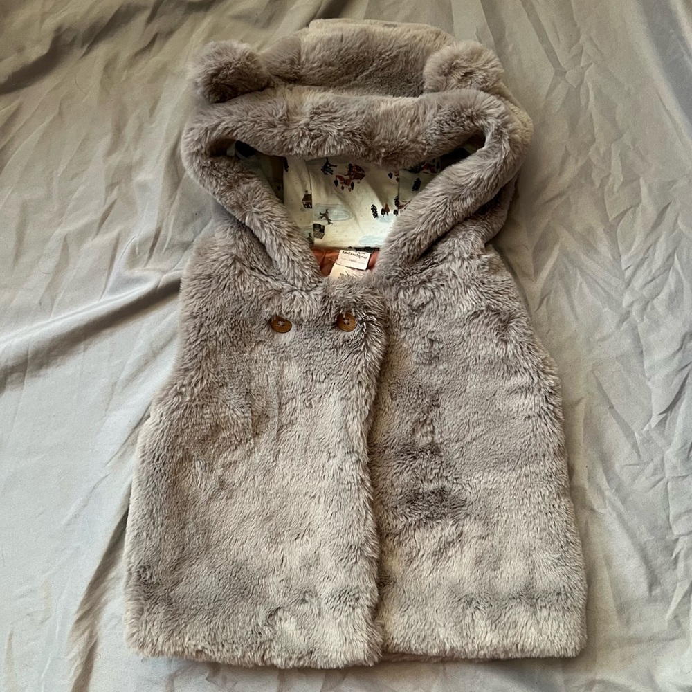 Catherine Maladrino Mini Faux Fur Hooded Vest 12 mos. Grey Pink White